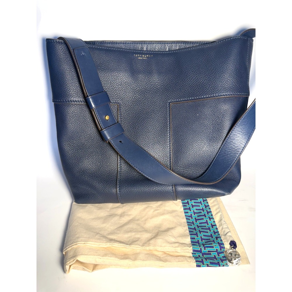 Tory Burch Block T Pebbled‎ Hobo Bag Royal Navy Blue 44700 With Dust Bag